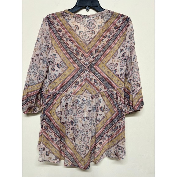 Knox Rose Boho Floral Blouse XS Sheer Long Sleeve V Neck Peplum Top Hippie - Picture 6 of 6